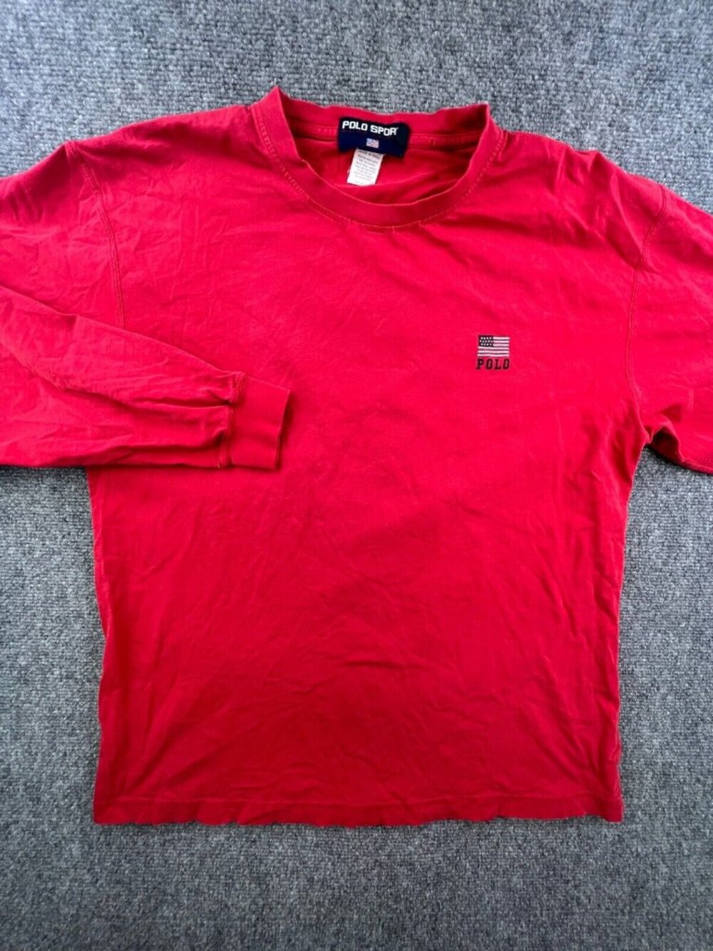 Polo Sport Ralph Lauren T Shirt Red Long Sleeve Pullover Cotton Large Crew Neck